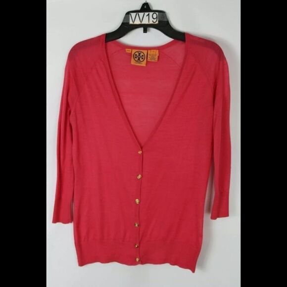 TORY BURCH LIGHT WEIGHT THIN SALMON XS 3/4 SLEEVE - Picture 1 of 6